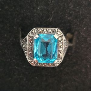 Vintage Blue Paste Art Deco Ring
